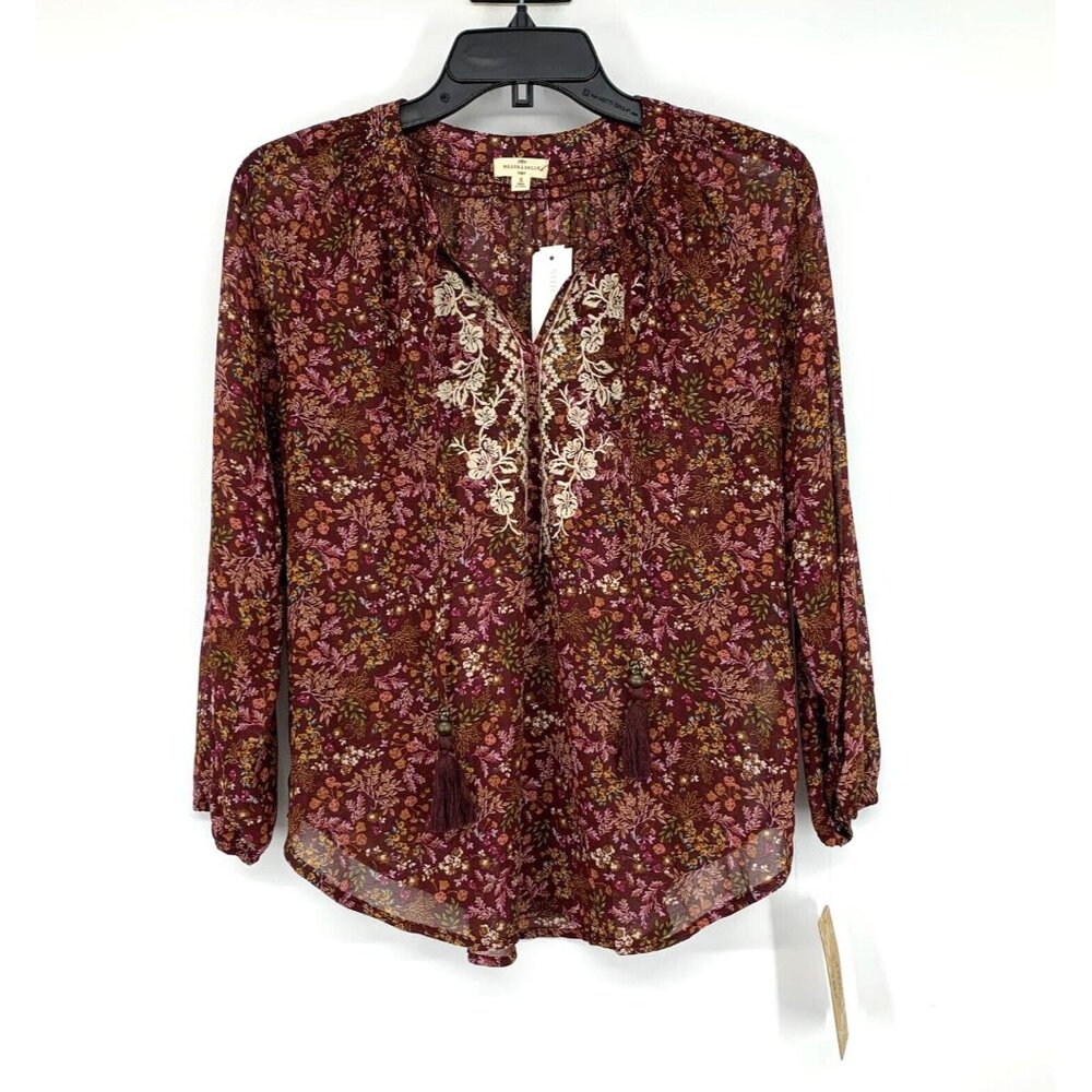 Mason & Belle Top Floral Print Bobby Embroidered Tie Detail NWT - Picture 4 of 12